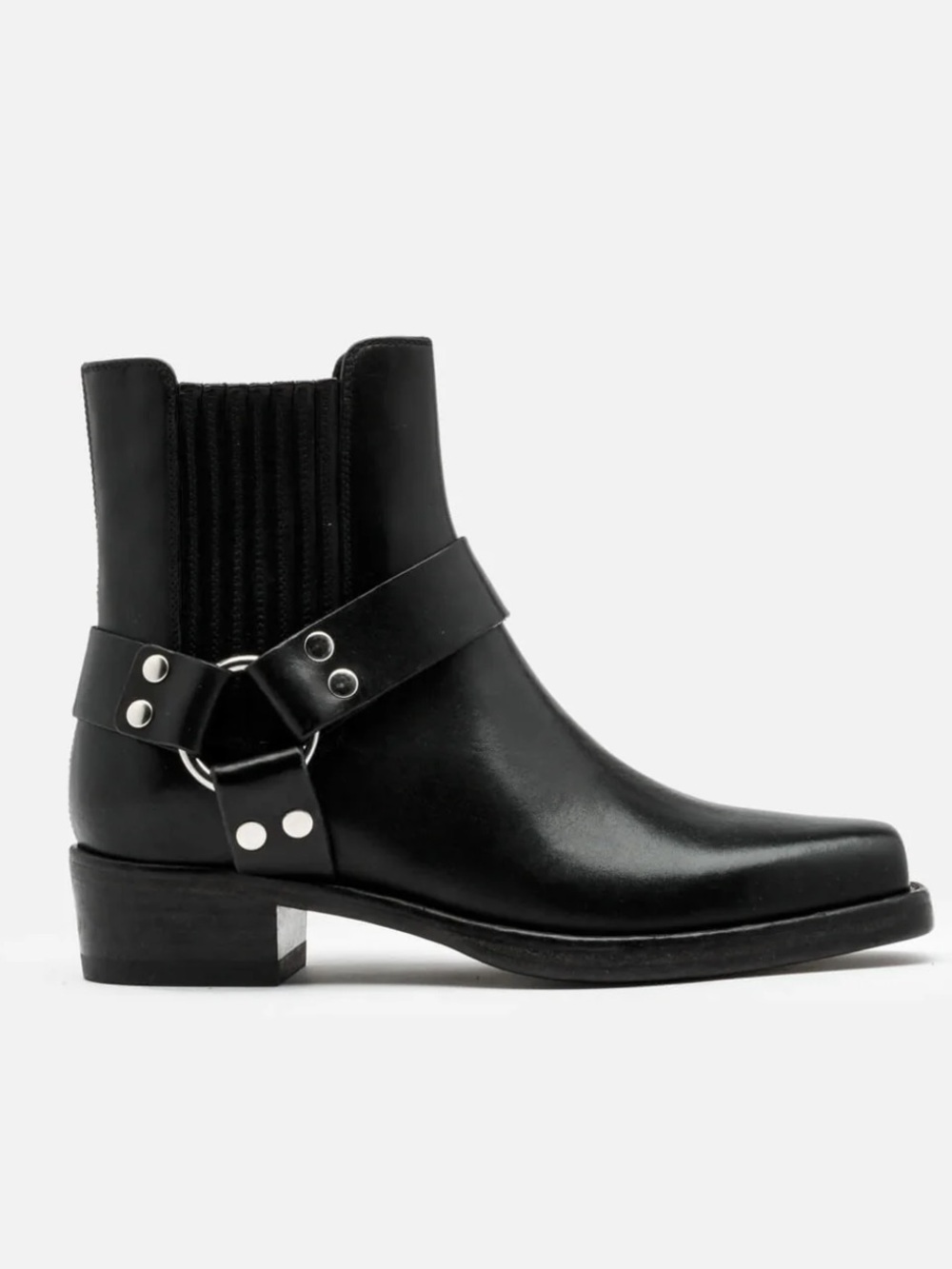 Re/Done Black Leather Harness Chelsea Booties